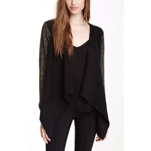 House of Harlow 1960 Celine Black & Gold Open Front Knit Cardigan S - Picture 2 of 6